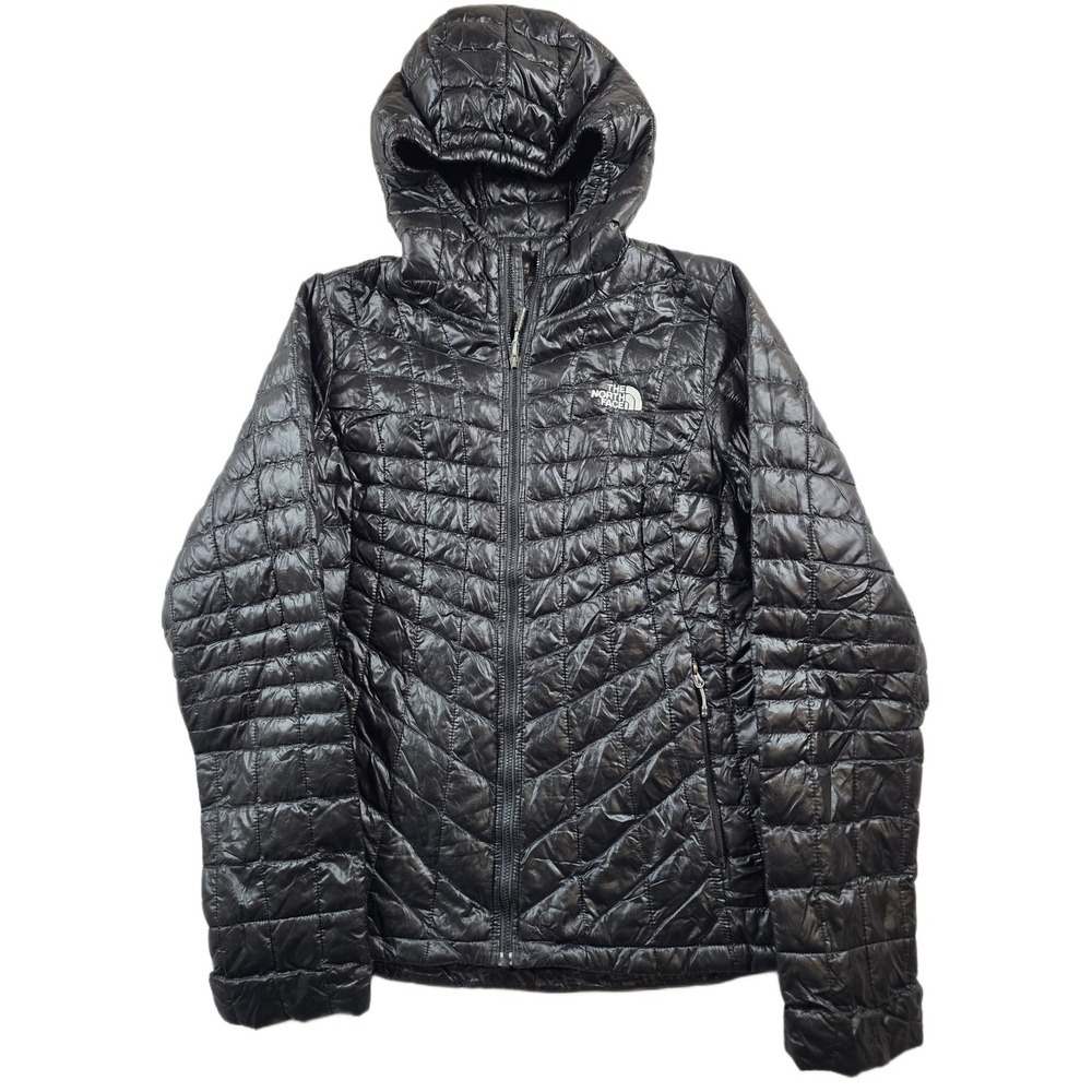 The North Face ThermoBall Puffer Jacket Womens Small Black Nylon Hooded